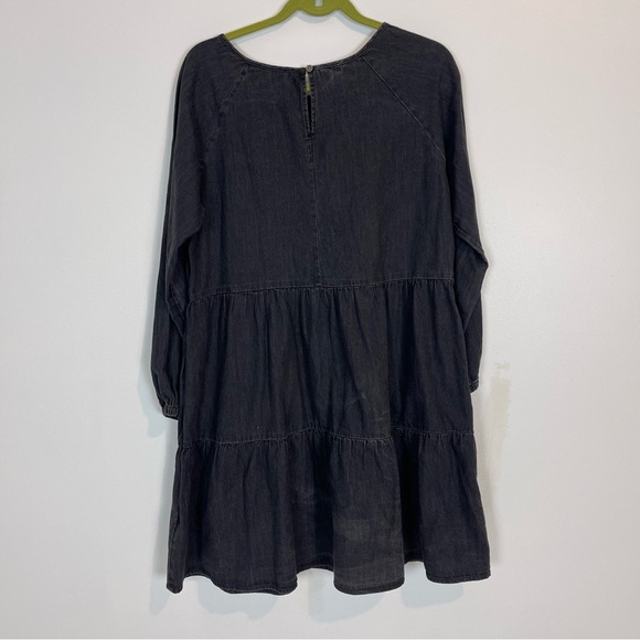 Beach Lunch Lounge Lidia Tiered Shirt Dress Black Long Sleeve elastic wrist SZ L - Picture 4 of 8